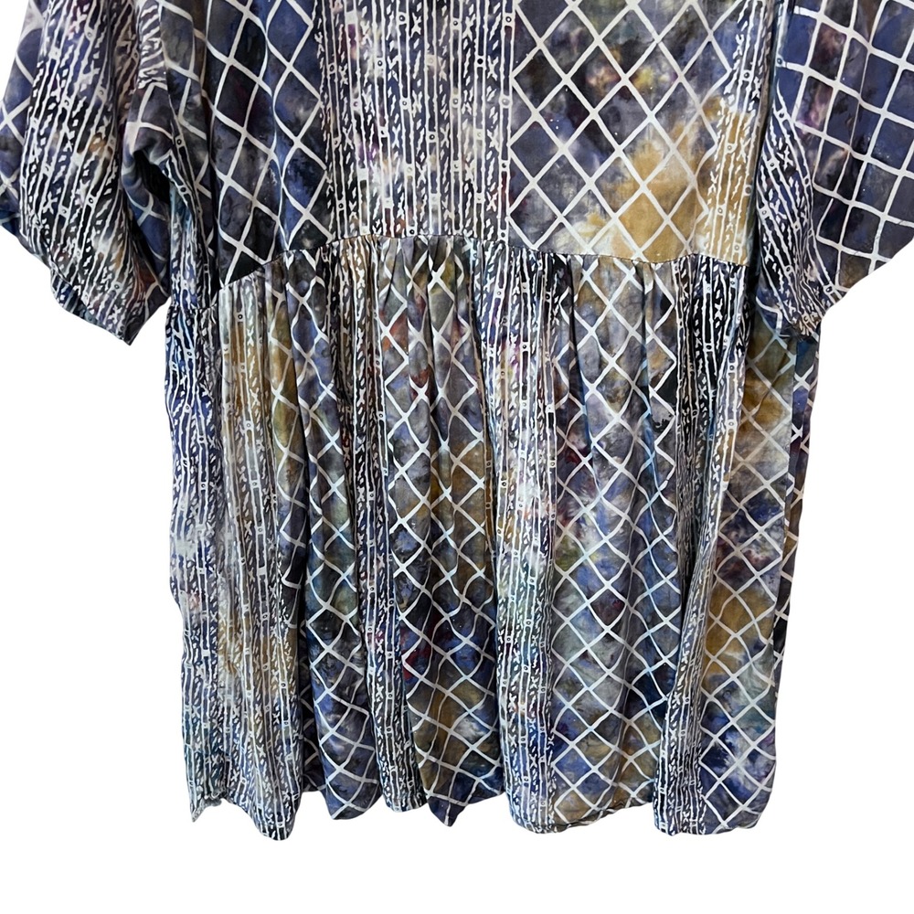 Laise Adzer Vintage Batik Lattice Print Babydoll Dress Blue Purple One Size READ - Picture 4 of 12